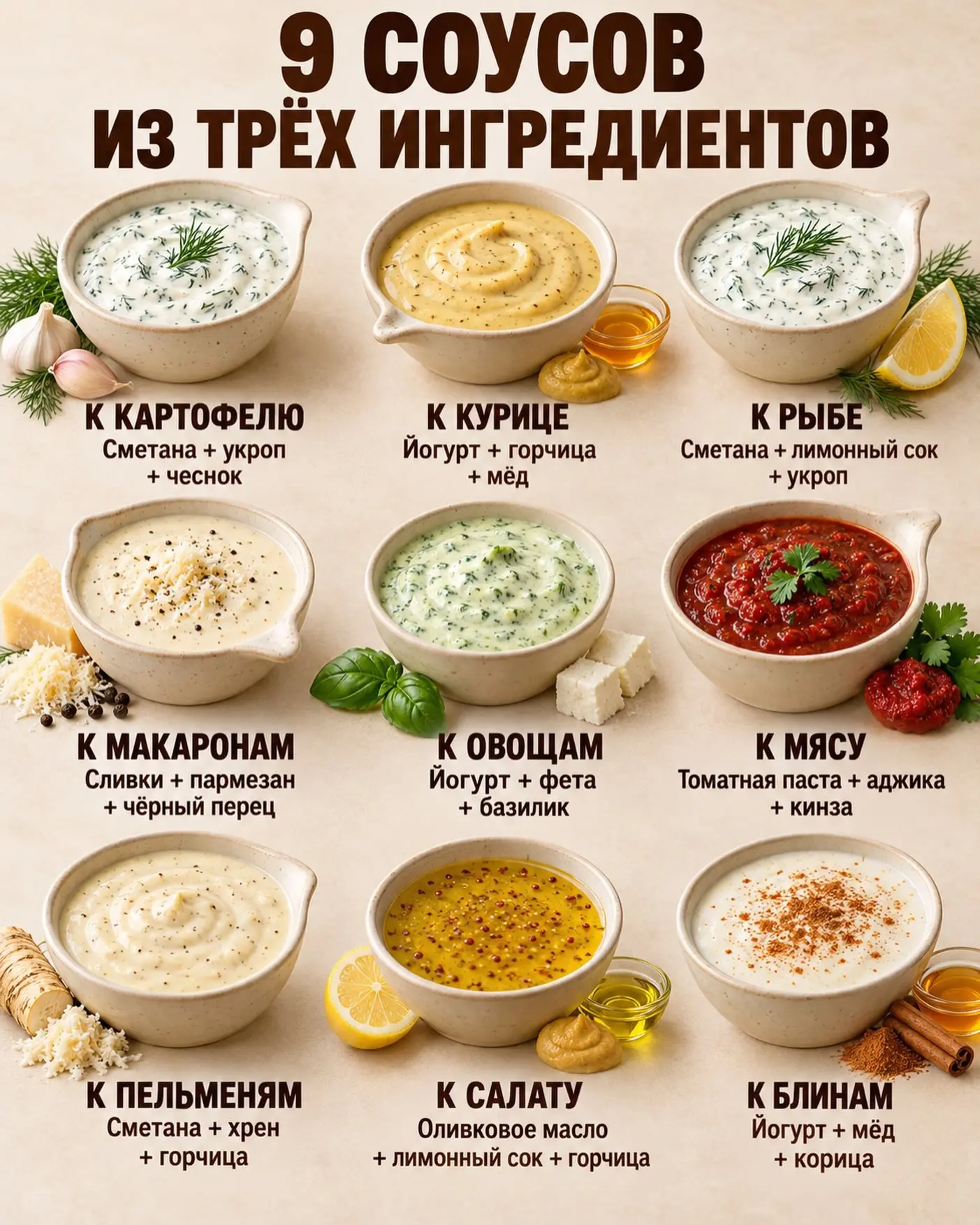🥫9 соусов из трёх ингредиентов
