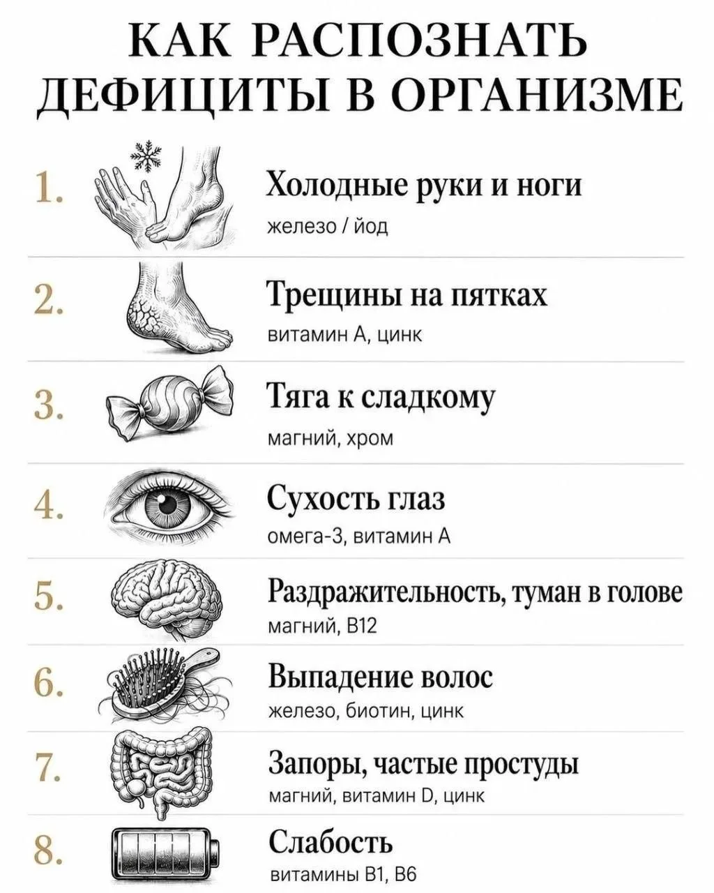 Организм часто сигнализирует о нехватке важных веществ — главное вовремя это заметить.