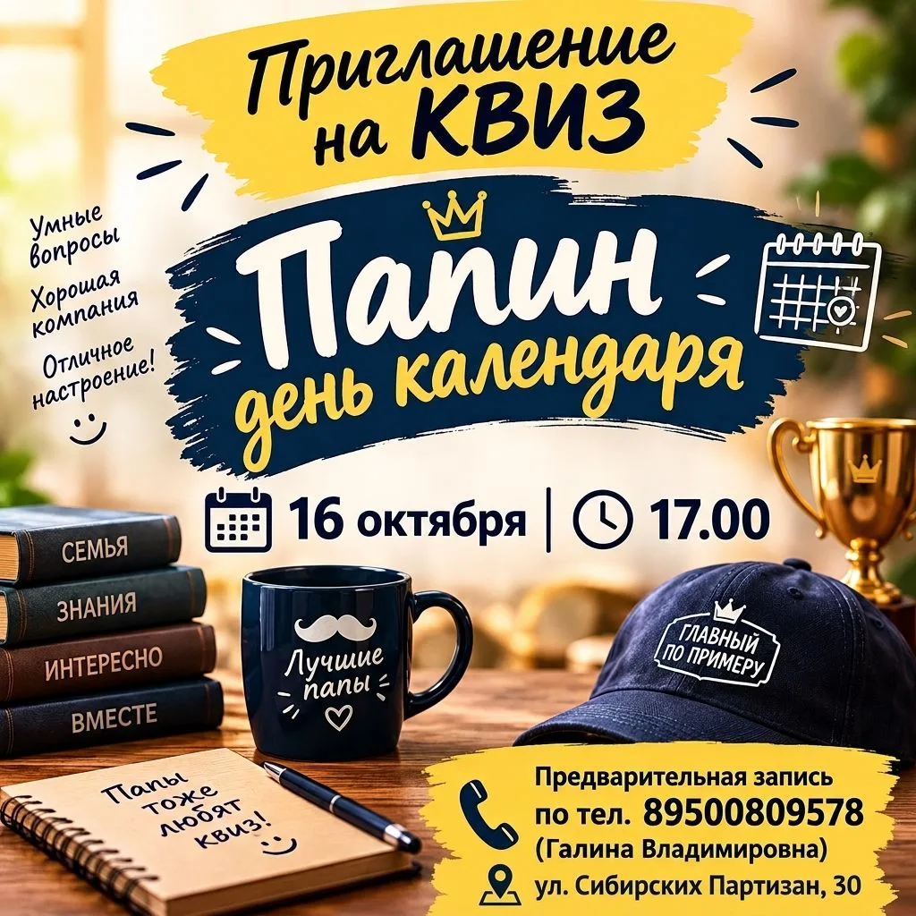 🎉 Семейный КВИЗ «Папин день календаря»! 🎉Посвящаем его самому важному мужчине в жизни...
