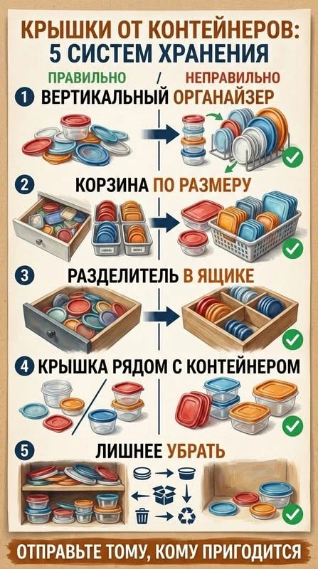 Крышки от контейнеров: системы хранения 😉✅
