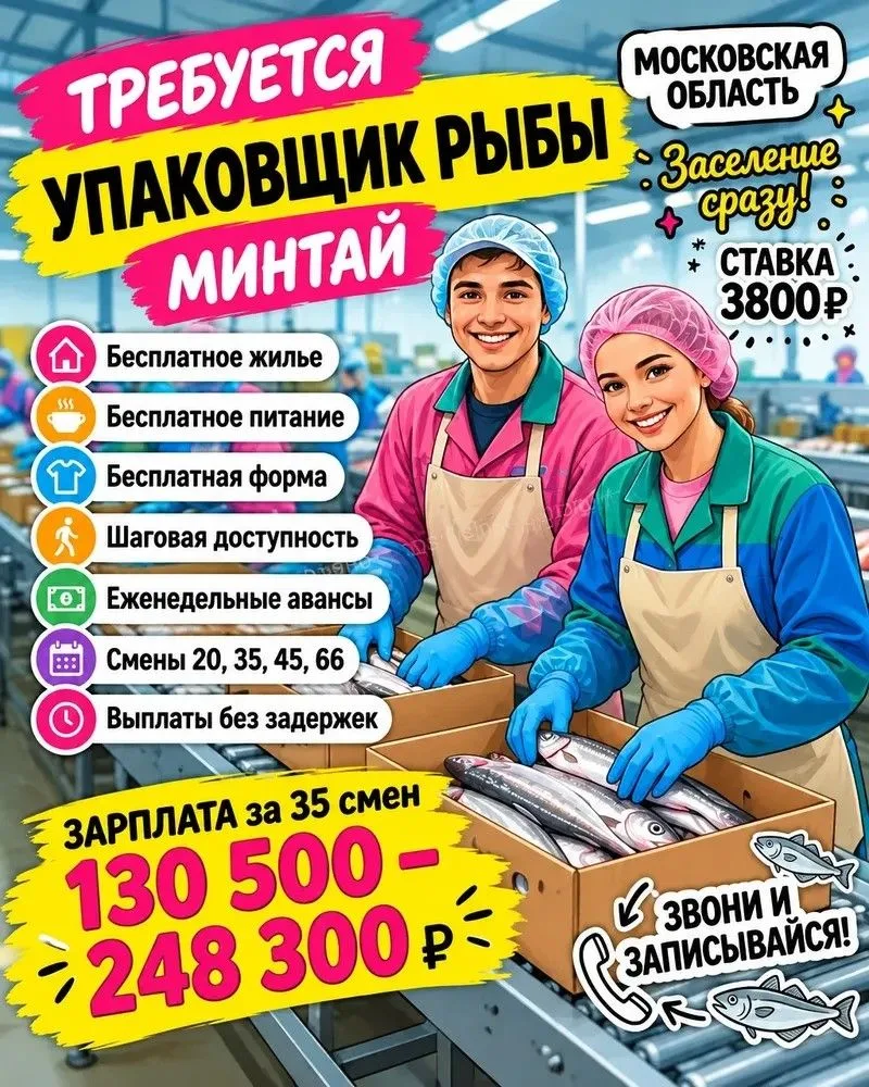 🔥Приглашаем упаковщиков рыбной продукции