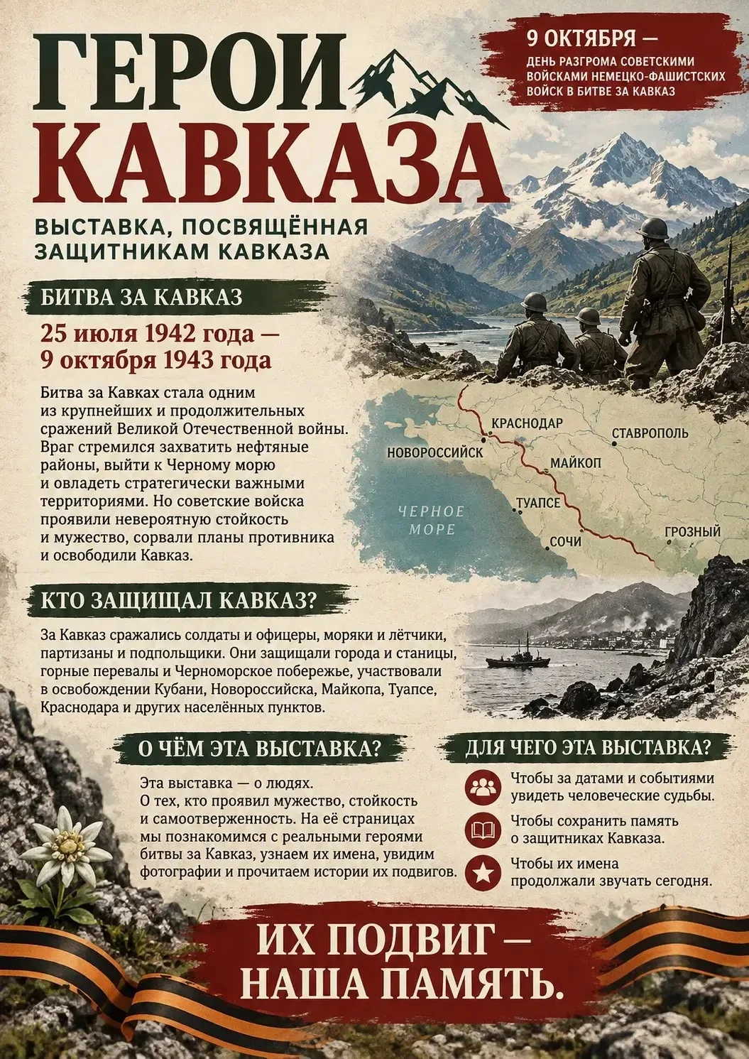 9 октября — День разгрома немецко-фашистских войск в Битве за Кавказ.