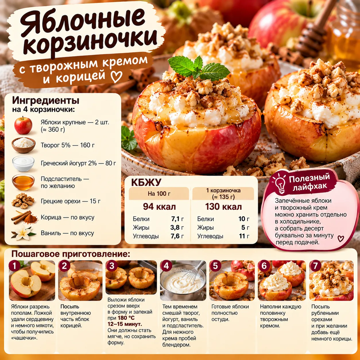 🍎 ЯБЛОЧНЫЕ КОРЗИНОЧКИ С ТВОРОЖНЫМ КРЕМОМ