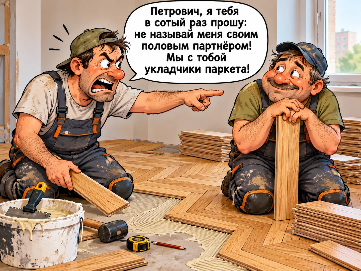 — Петрович, я тебя в сотый раз прошу: не называй меня своим половым партнёром!