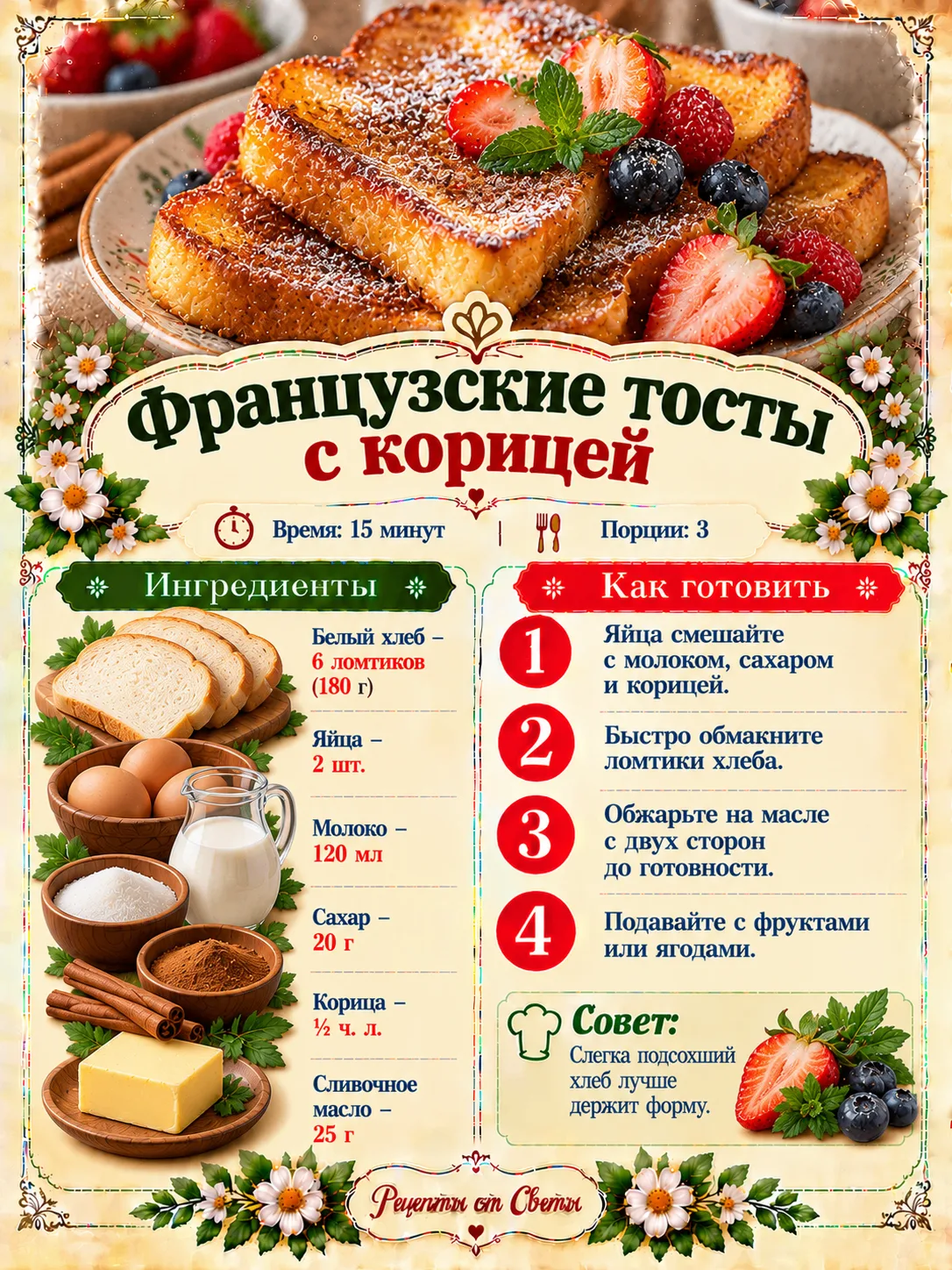 🍞 Золотистые французские тосты с корицей, ради которых хочется просыпаться пораньше да...