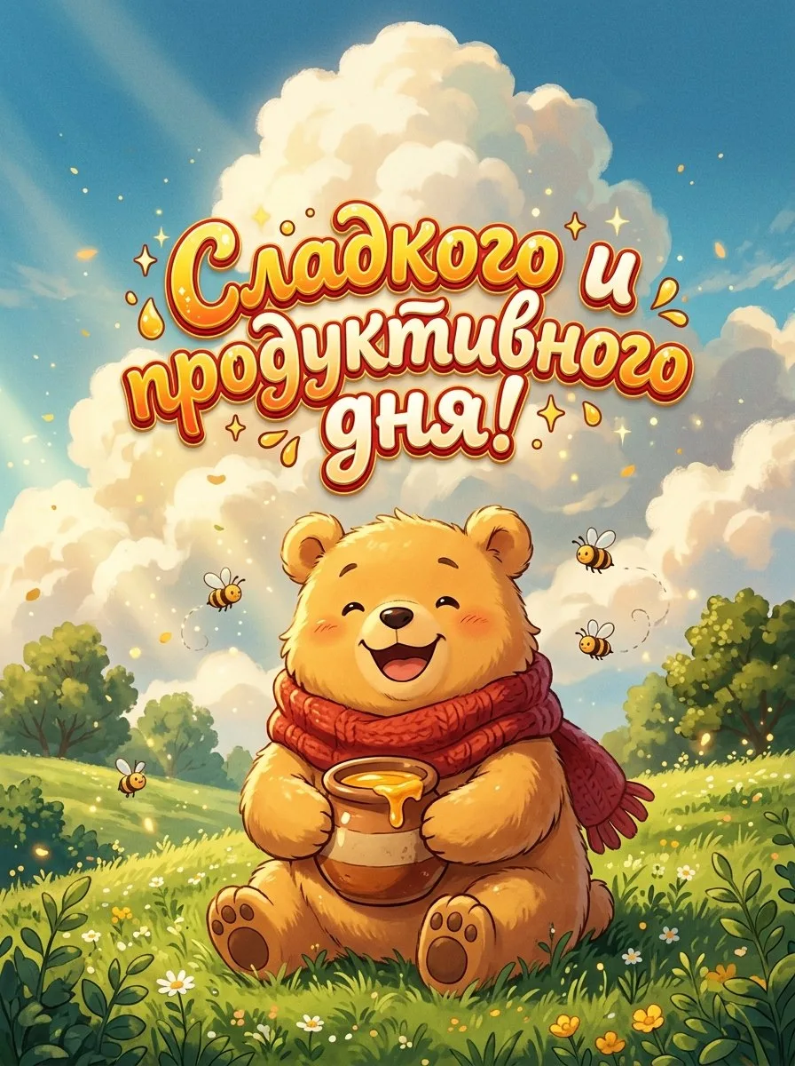 Сладкого и продуктивного дня! Этот довольный медвежонок уже держит горшочек с золотисты...