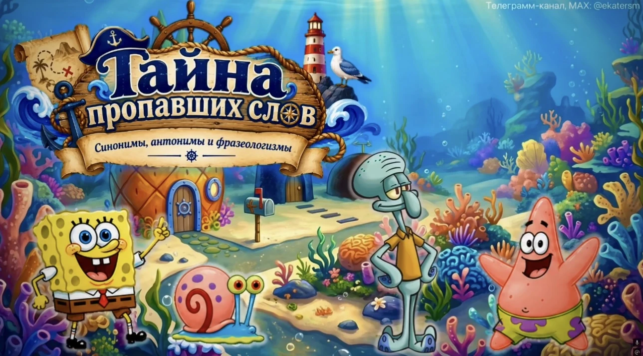 Тренажер по теме  "Синонимы, антонимы и фразеологизмы" - Губка Боб - 2,3,4 класс 😍🧽