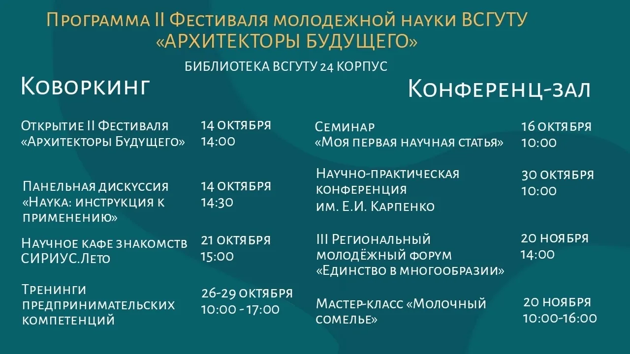 🧬 Делимся насыщенной программой предстоящего II Фестиваля молодежной науки «SciОсень —...