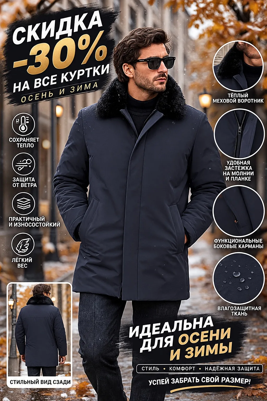 Мужская зимняя куртка CITY CLASS — стиль, комфорт и тепло! 🖤