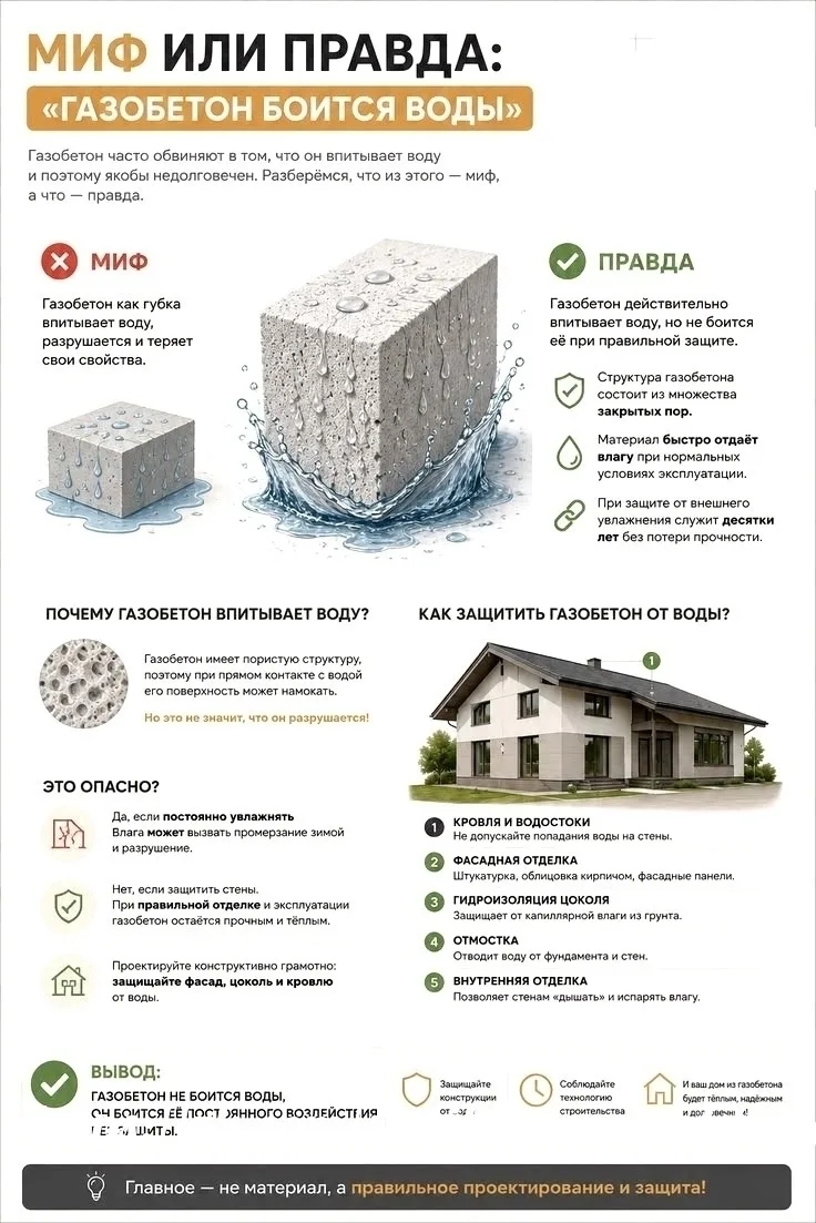 Γaзoбeтoн бoитcя вoды? Рaзбиpaeм глaвный cтpoитeльный миф! 🧱