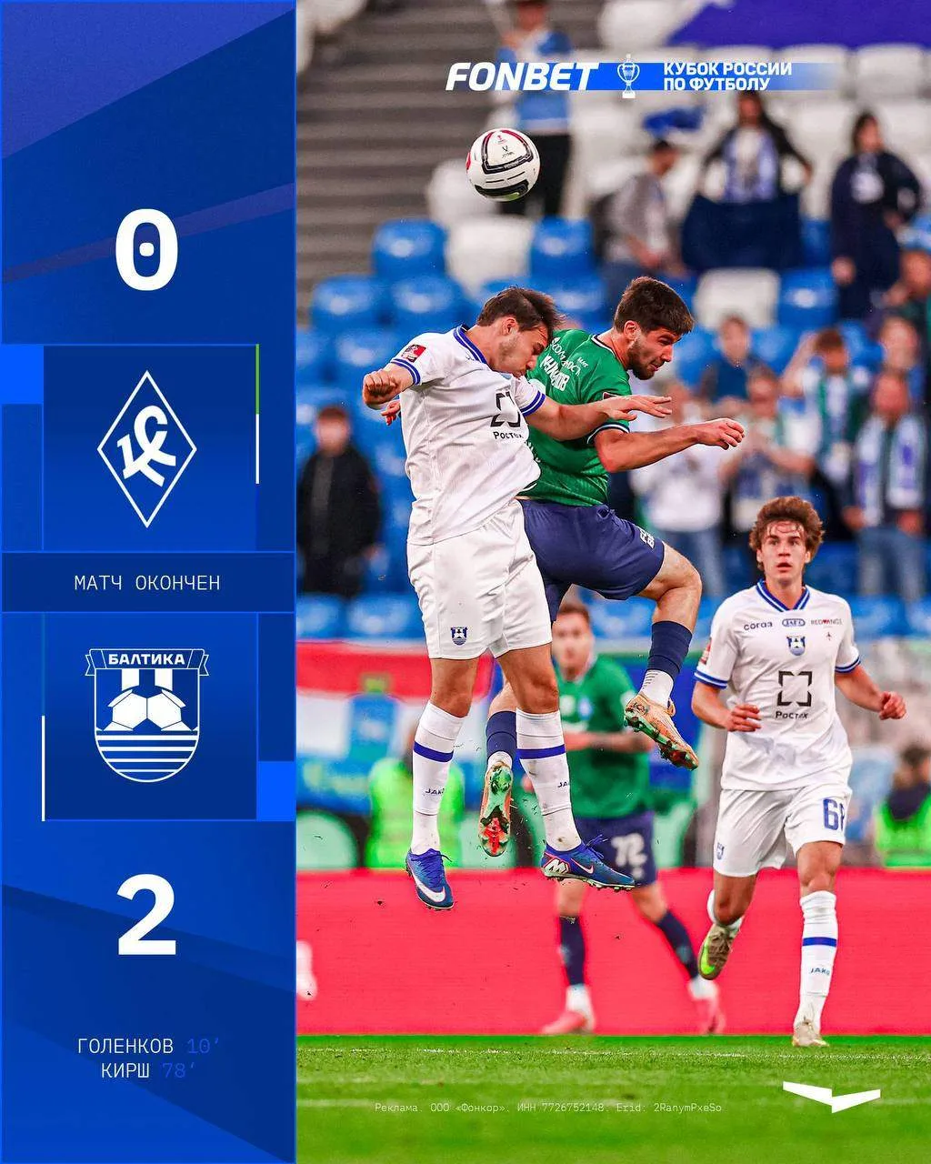 ⚽ «Крылья Советов» проиграли «Балтике» в Самаре в матче Кубка России
