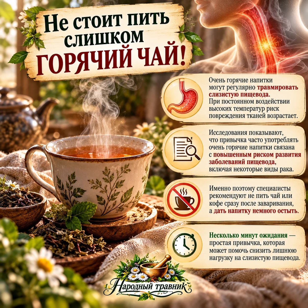 ☕️ Не стоит пить слишком горячий чай!