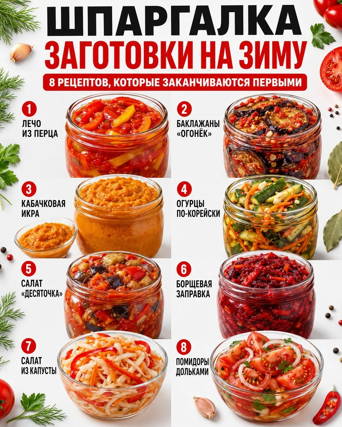 🥫 ШПАРГАЛКА ПО ЗАГОТОВКАМ НА ЗИМУ
