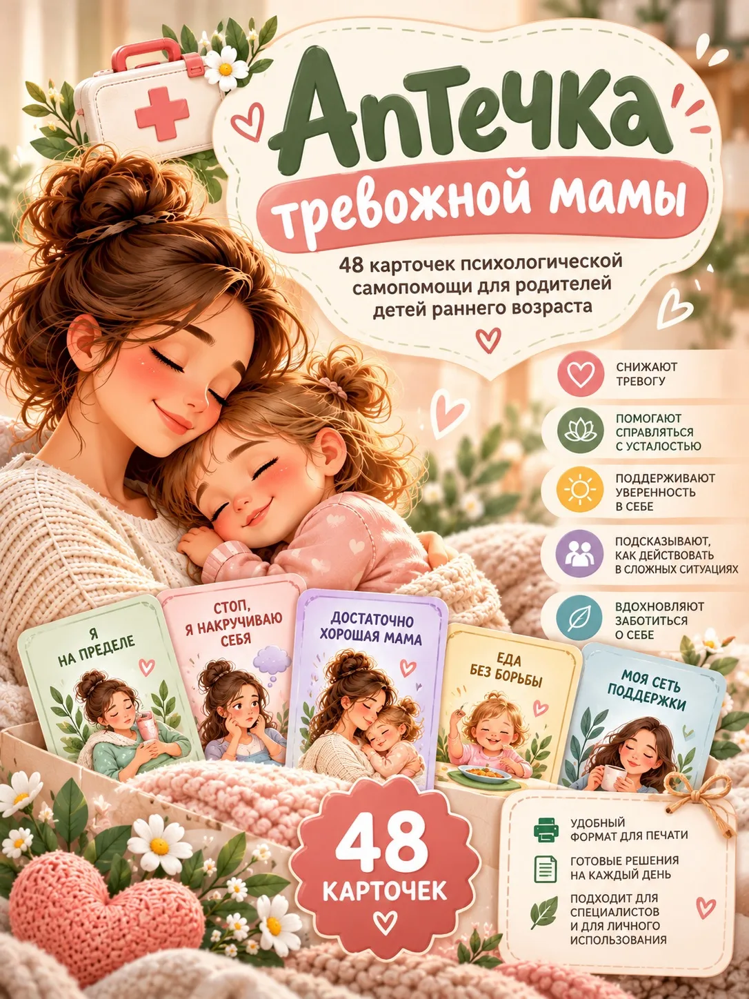 🆘«Аптечка тревожной мамы» — 48 карточек психологической самопомощи для родителей детей...