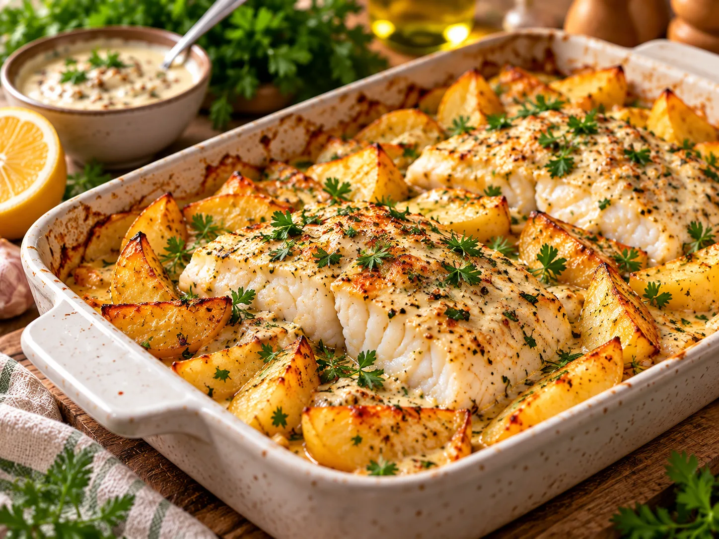 🐟 РЫБА В ГОРЧИЧНО-ЙОГУРТОВОМ СОУСЕ + КАРТОФЕЛЬ ДОЛЬКАМИ