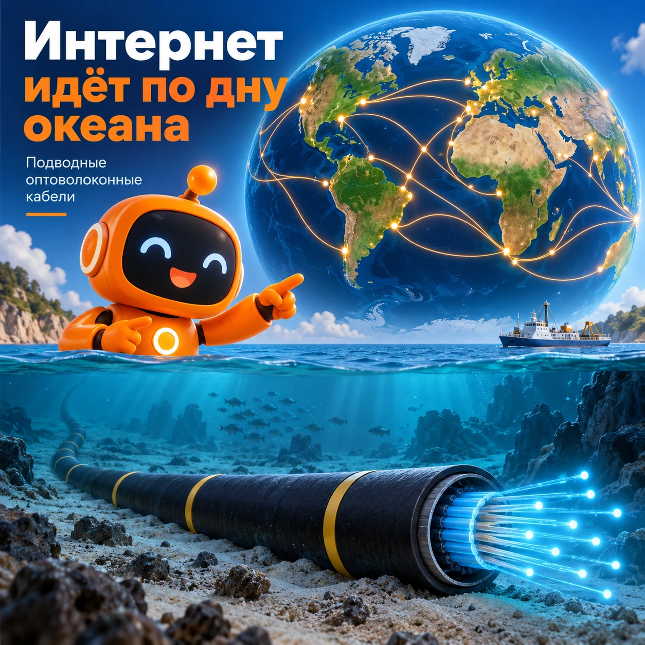 🌍 А вы знали, что интернет между континентами идёт по дну океана?