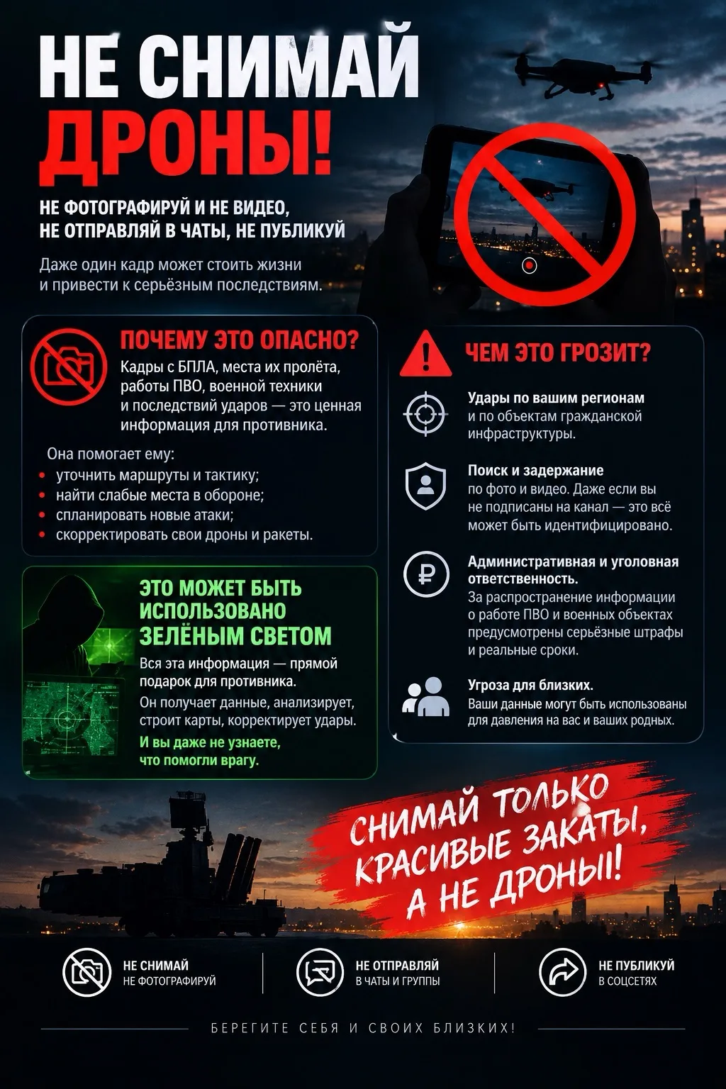 🚨 НЕ СНИМАЙТЕ БПЛА И РАБОТУ ПВО!