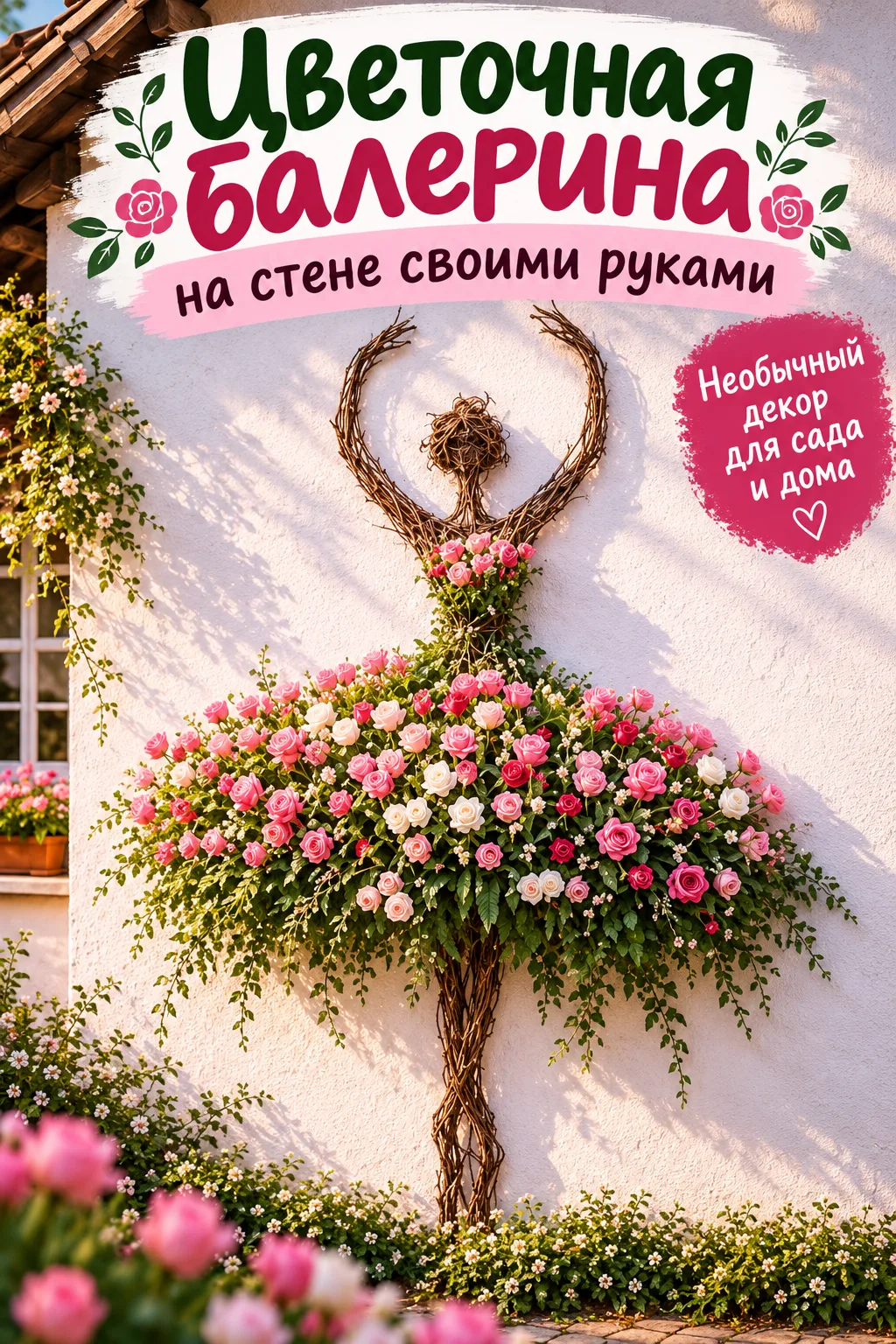 Цветочная балерина на стене — необычная идея декора своими руками для сада или террасы.