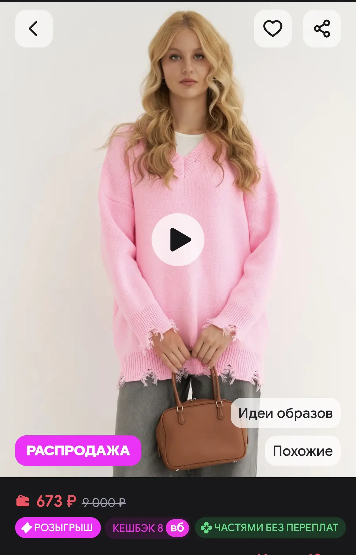 Свитер женский оверсайз рваный вязаный