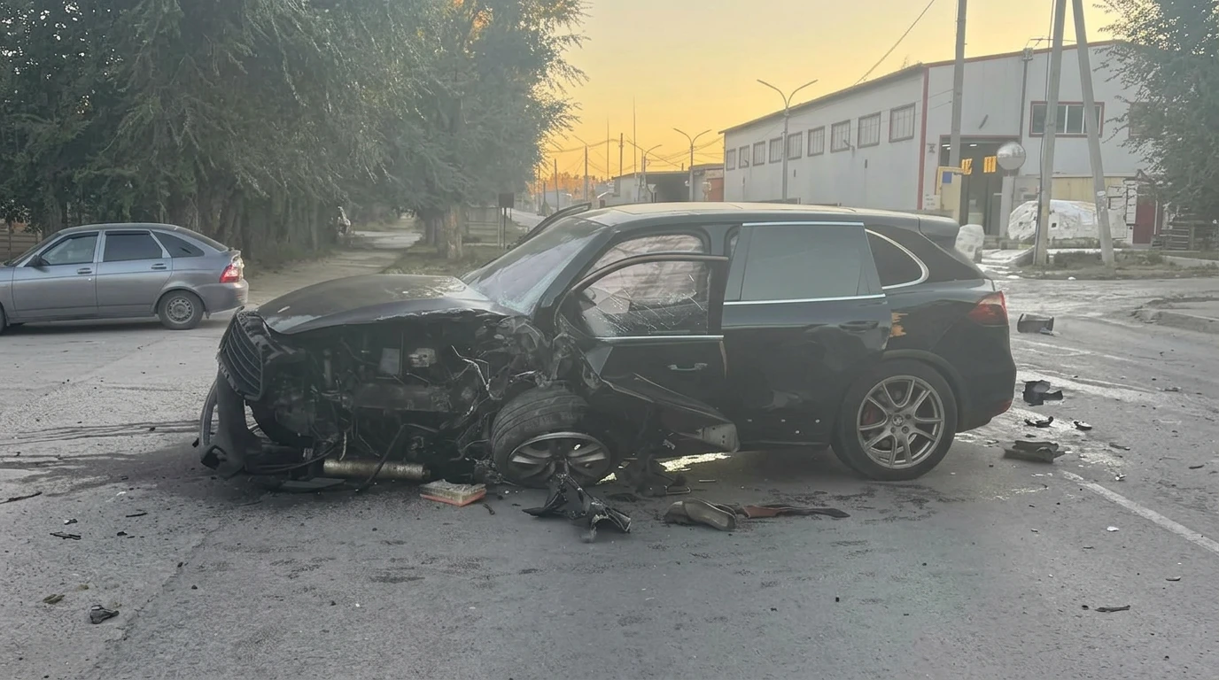⚠️ В Вольске Porsche Cayenne врезался в бетонный забор
