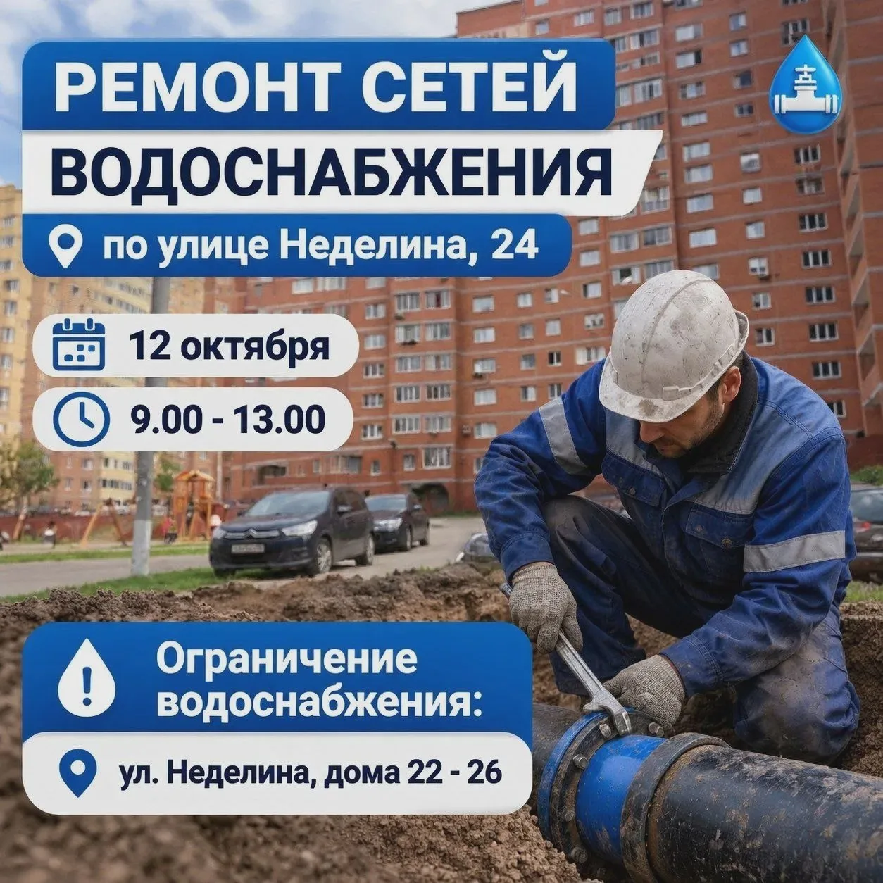 Работы на сетях водоснабжения