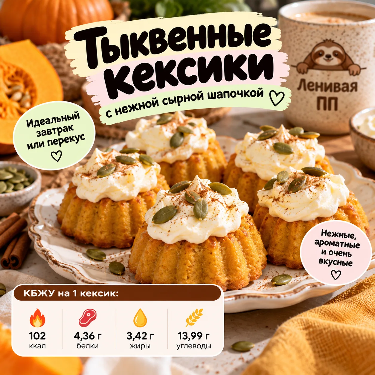 🎃 Тыквенные кексики с нежной сырной шапочкой