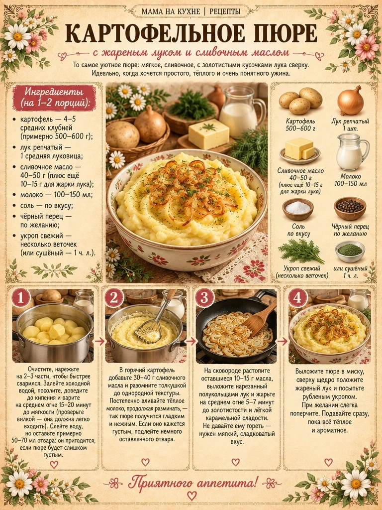 🌸 Картофельное пюре с жареным луком и сливочным маслом 🌸