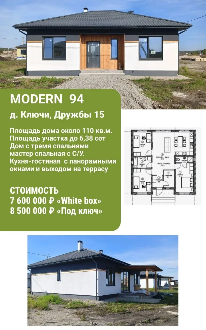🏠 Готовый дом с 3я спальнями, кухня-зал, 2а сан.узла. В отделке вайт бокс. Газ проведе...