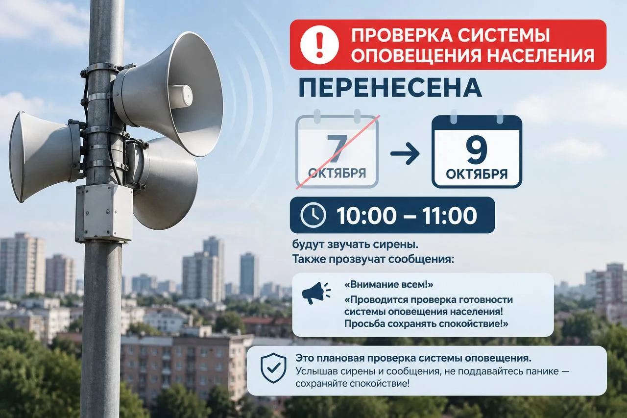 🚨 Проверка системы оповещения населения перенесена