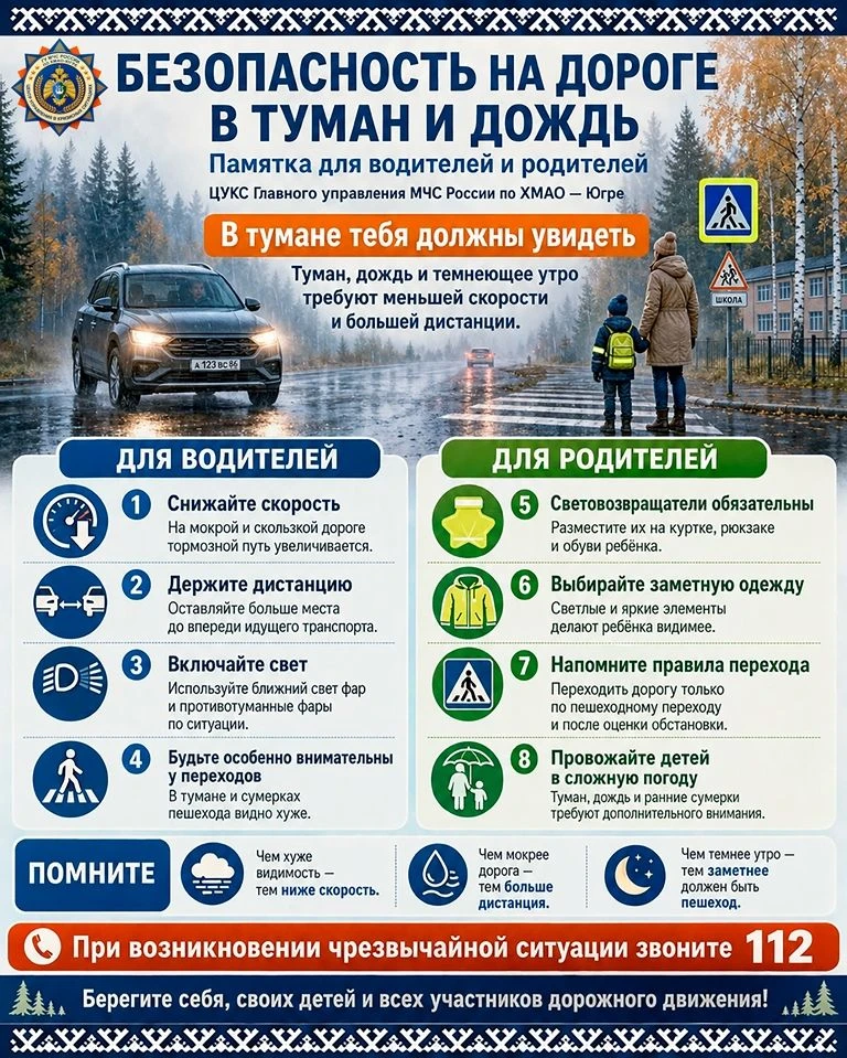 Безопасность на дороге в дождь и туман