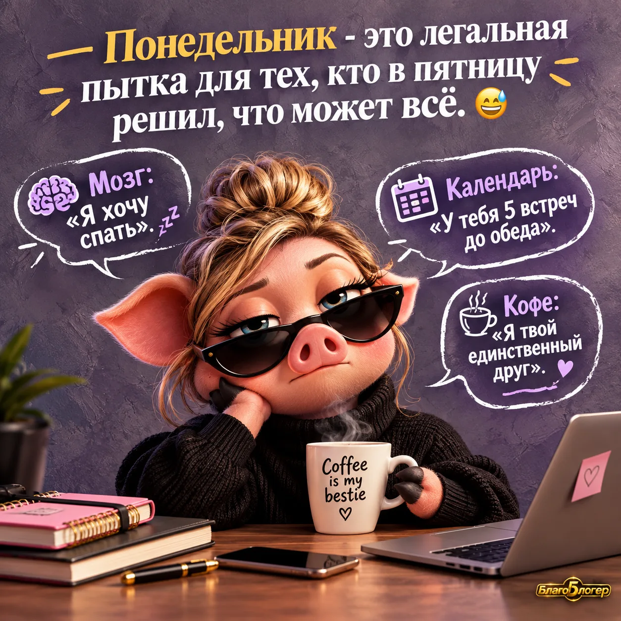 Понедельник — это легальная пытка для тех, кто в пятницу решил, что может всё. 😅