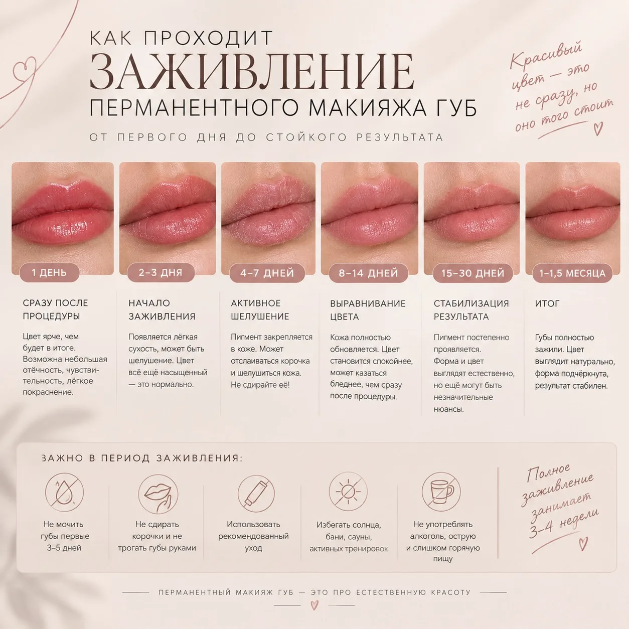 Наглядная схема заживления губ/бровей, но все,