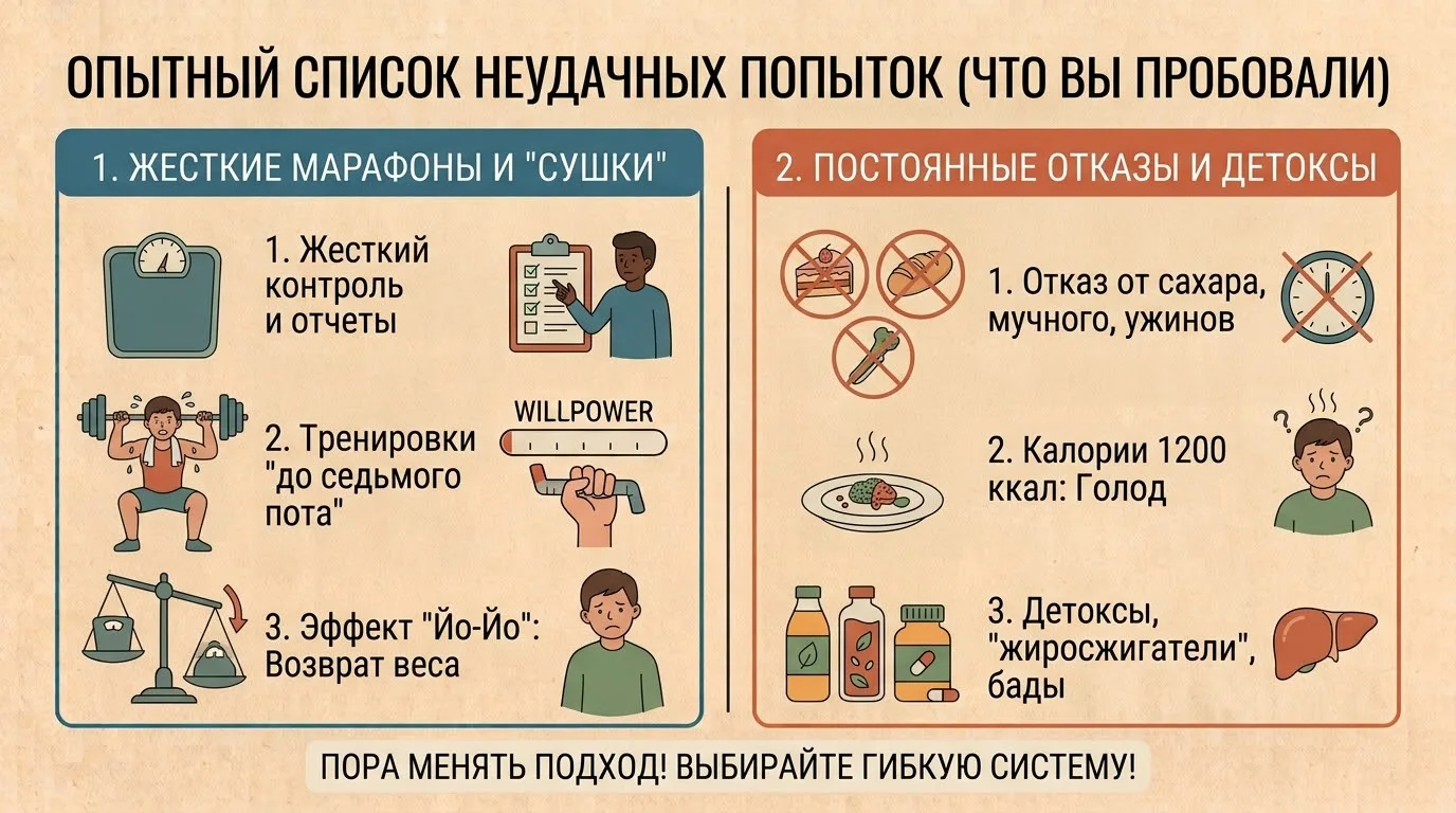 Что вы уже пробовали, но вес всё равно вернулся?» 🔄