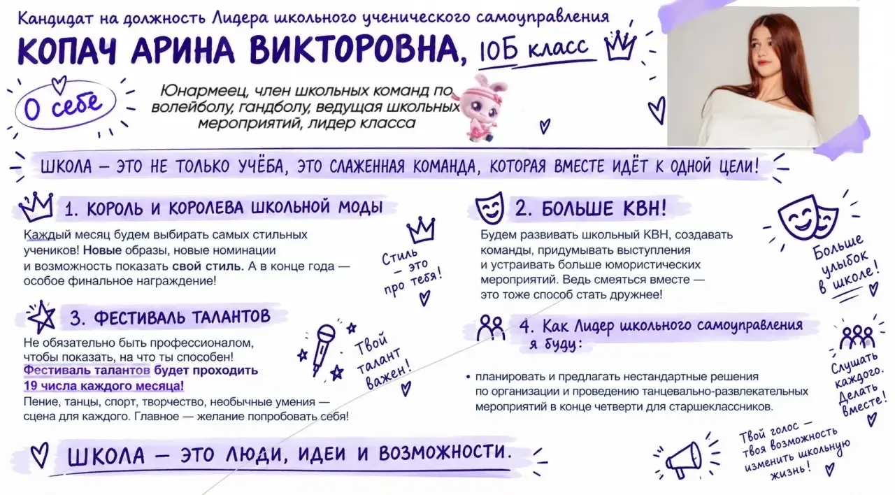 Голос за стиль, юмор и таланты! Арина Копач — кандидат в Лидеры ШУС.