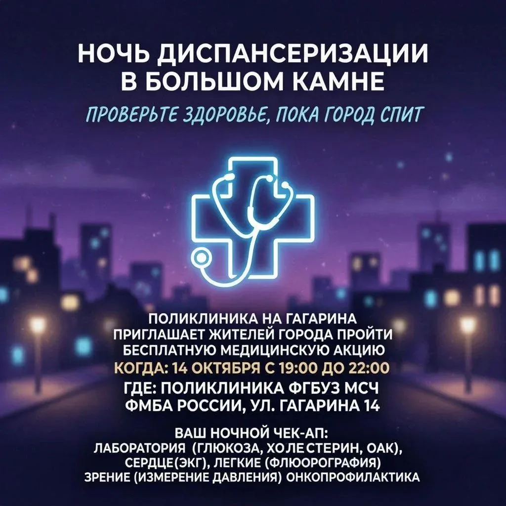🌙 «Ночь диспансеризации» в Большом Камне: проверьте здоровье, пока город спит! 🏥