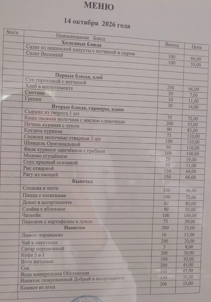 Меню на сегодняшний день. Всем приятного аппетита😁