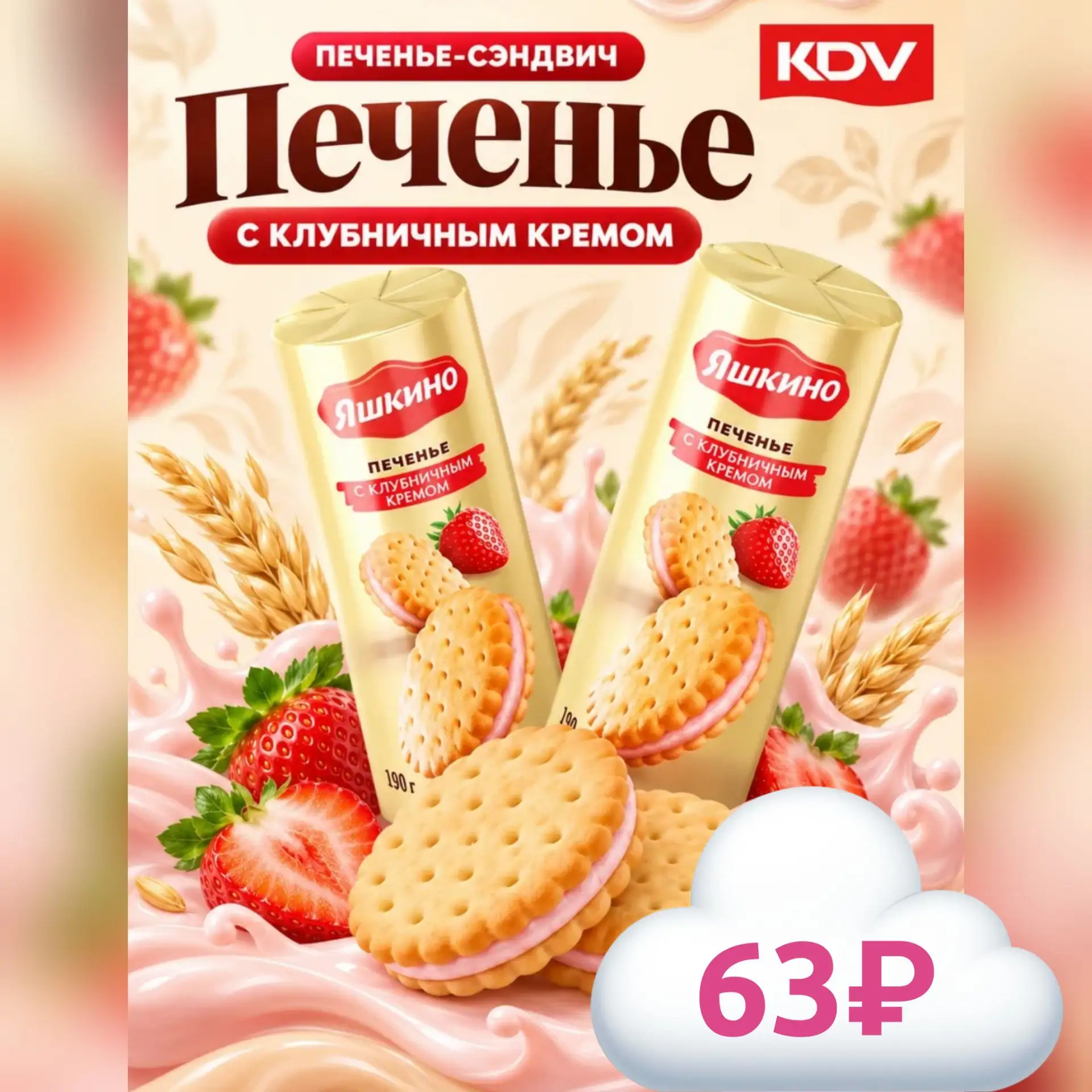 Сдобное печенье 🍪 с клубничным кремом 🍓 в виде сэндвича 🥪 — это прекрасный перекус, ...