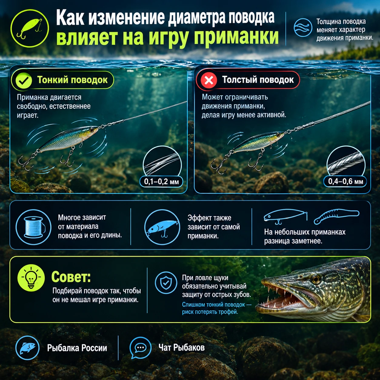 🎣 Как диаметр поводка влияет на игру приманки