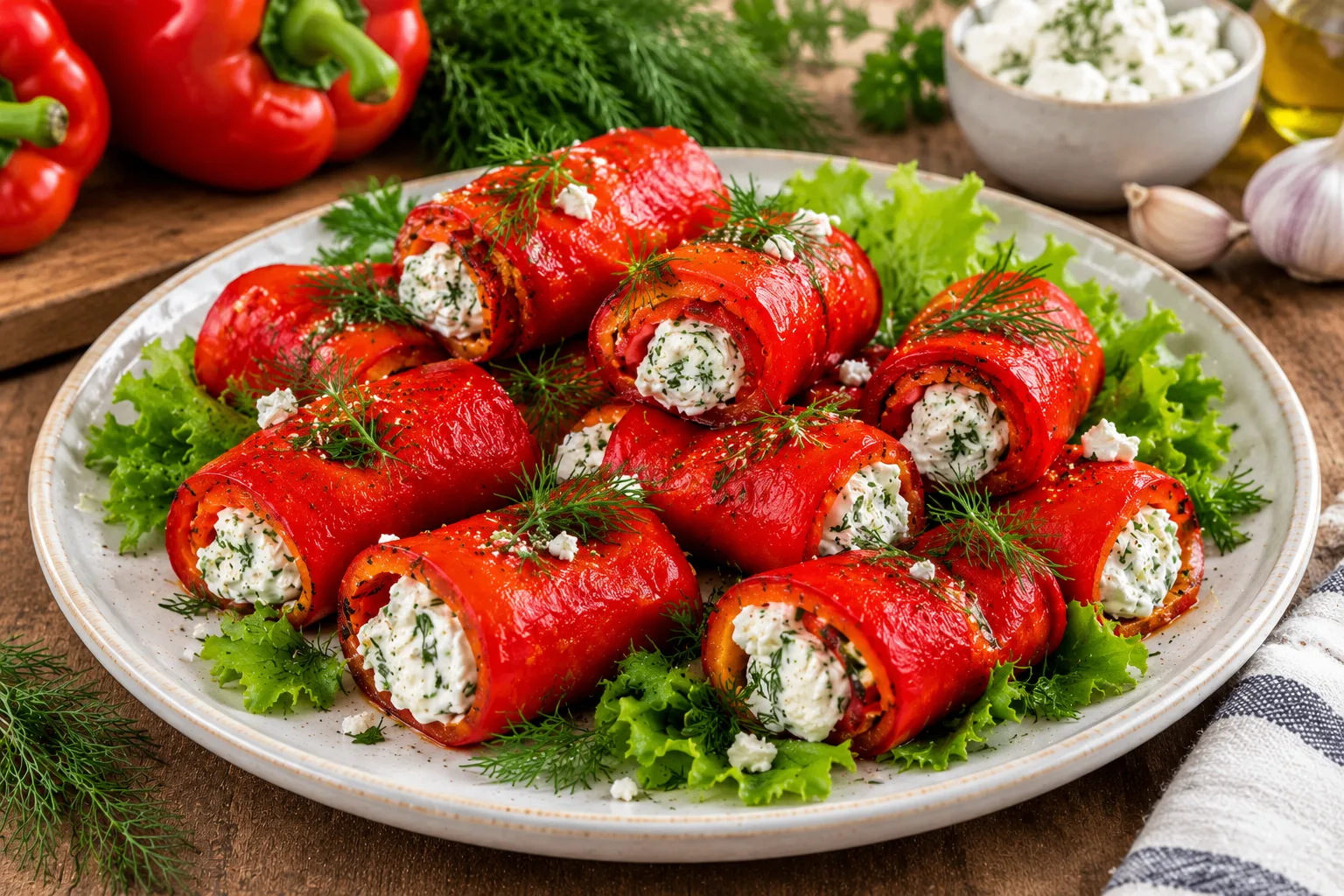 🌶Рулетики из запечённого перца с творожной начинкой