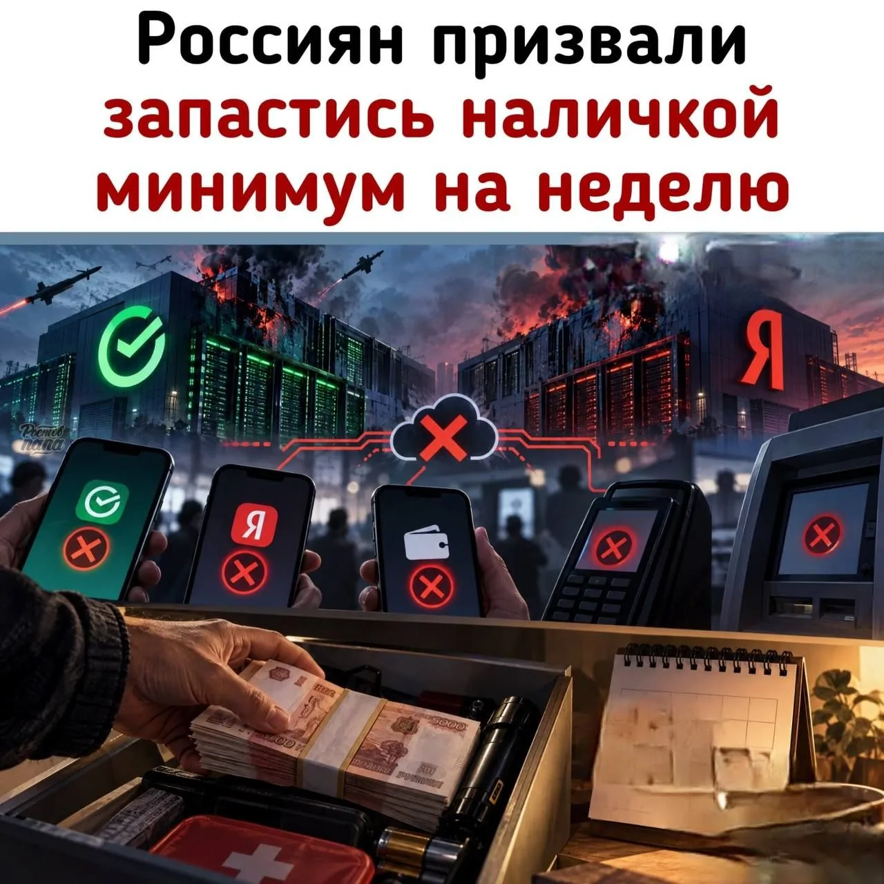 💰 Россиян призвали запастись наличкой минимум на неделю, а лучше на месяц после атак н...