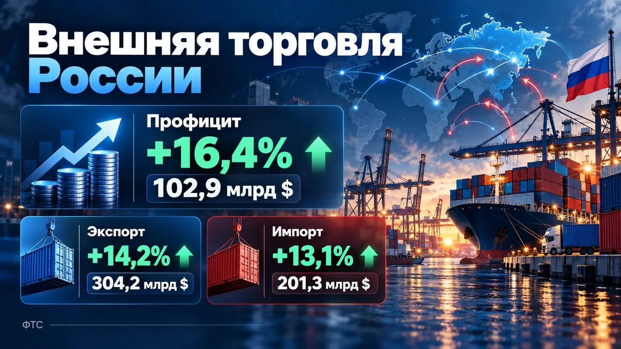 🇷🇺 Отчет: профицит внешней торговли России в январе – августе вырос на 16,4%, до $102...