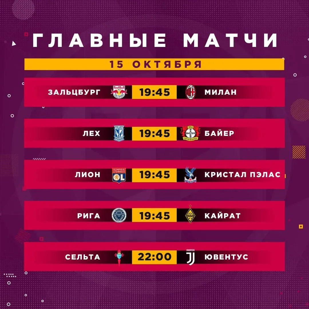 Расписание матчей. На сегодняшний день:
