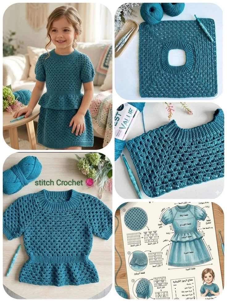 Очаровательное платье-костюм крючком для девочки 👧🧵