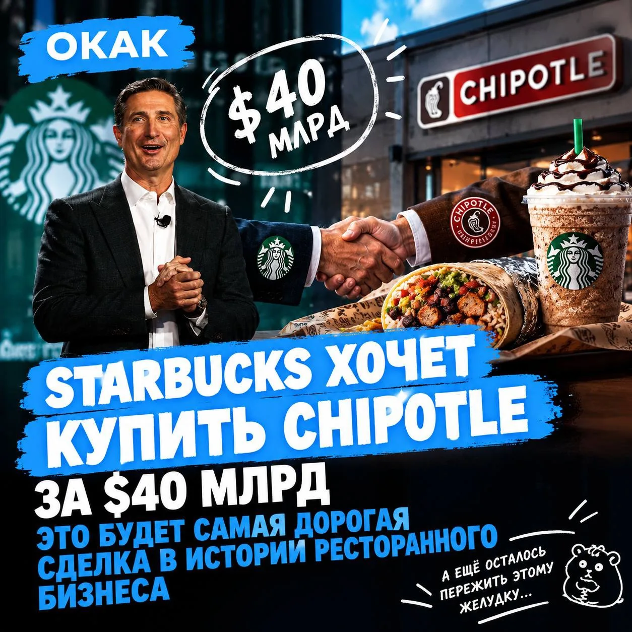 ⚡️STARBUCKS ХОЧЕТ КУПИТЬ CHIPOTLE ЗА $40 МЛРД — если сделка состоится, она станет крупн...