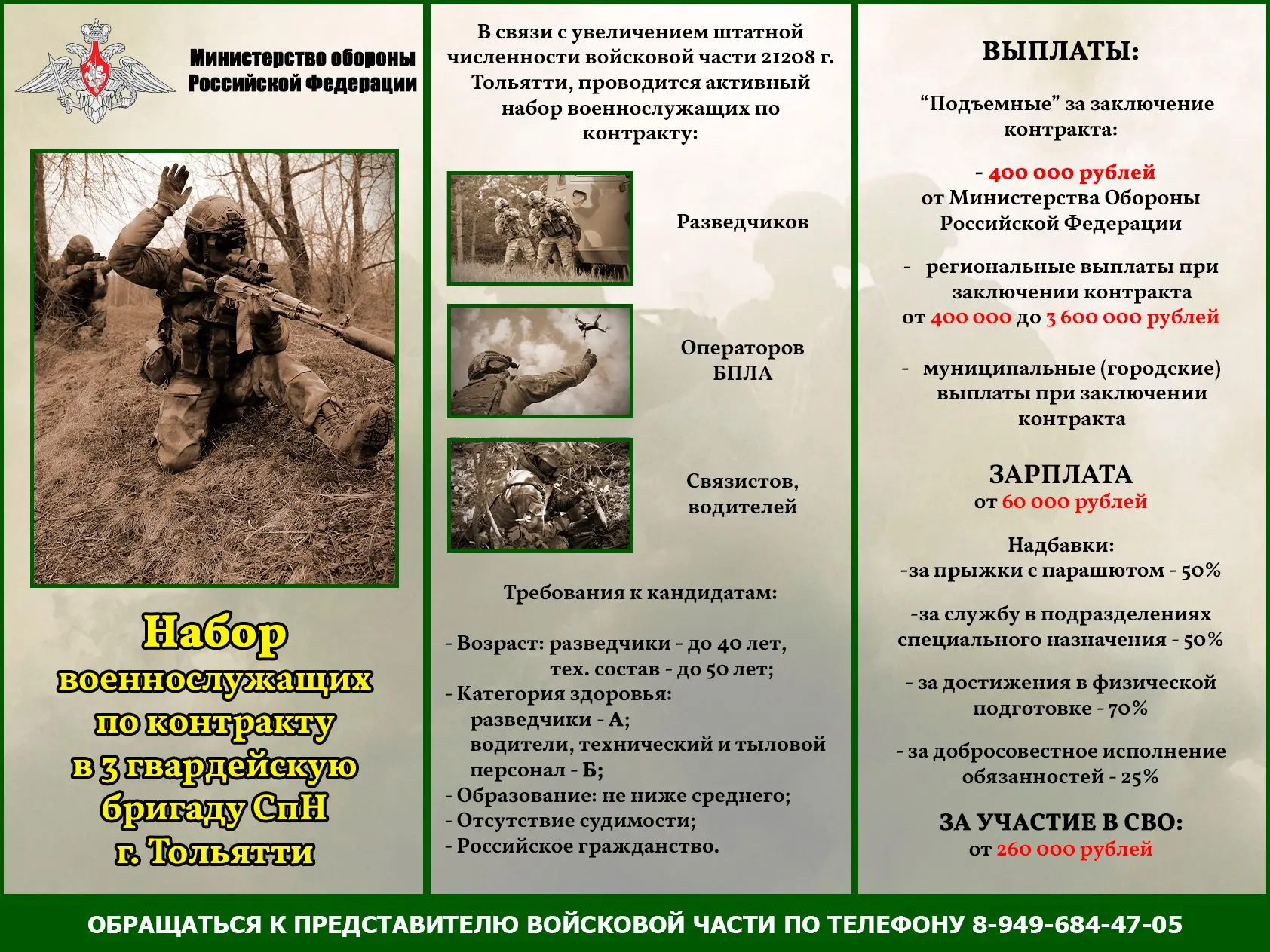 Идет набор военнослужащих по контракту в 3 гвардейскую бригаду СпН г. Тольятти