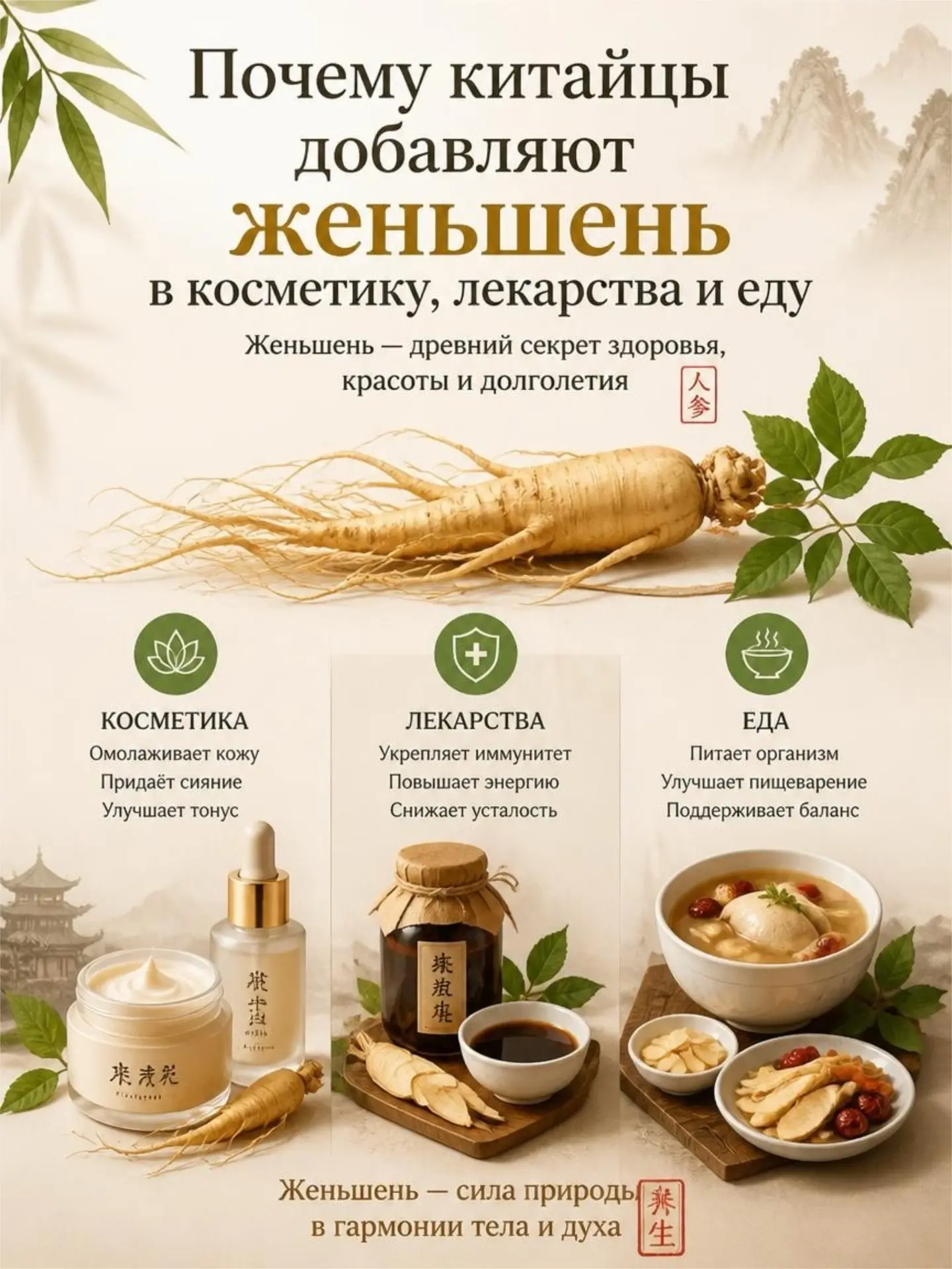Почему китайцы добавляют женьшень в косметику, лекарства и еду