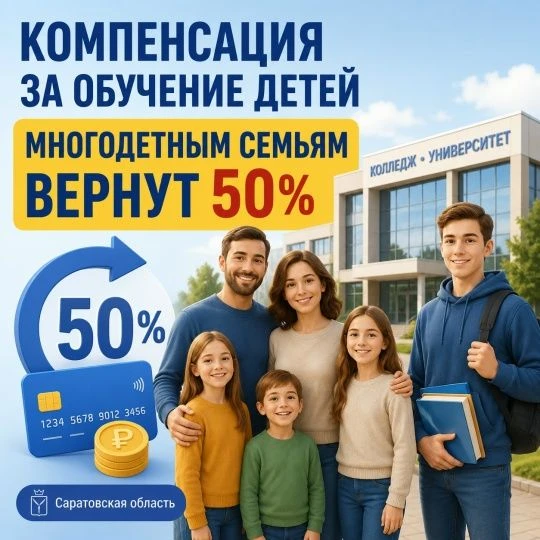 🎓Многодетные семьи могут вернуть 50% стоимости обучения ребёнка