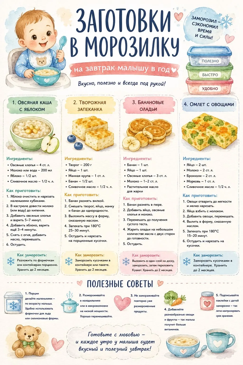 ❄️ Заморозка для малыша — домашние «баночки» всегда под рукой! 👶✨