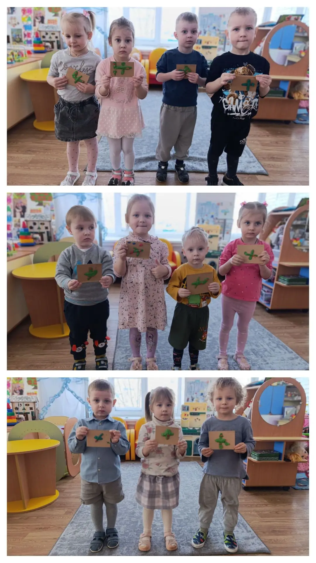 Наши маленькие воспитанники из групп "Ладушки" и "Непоседы" тоже поздравляют своих пап ...