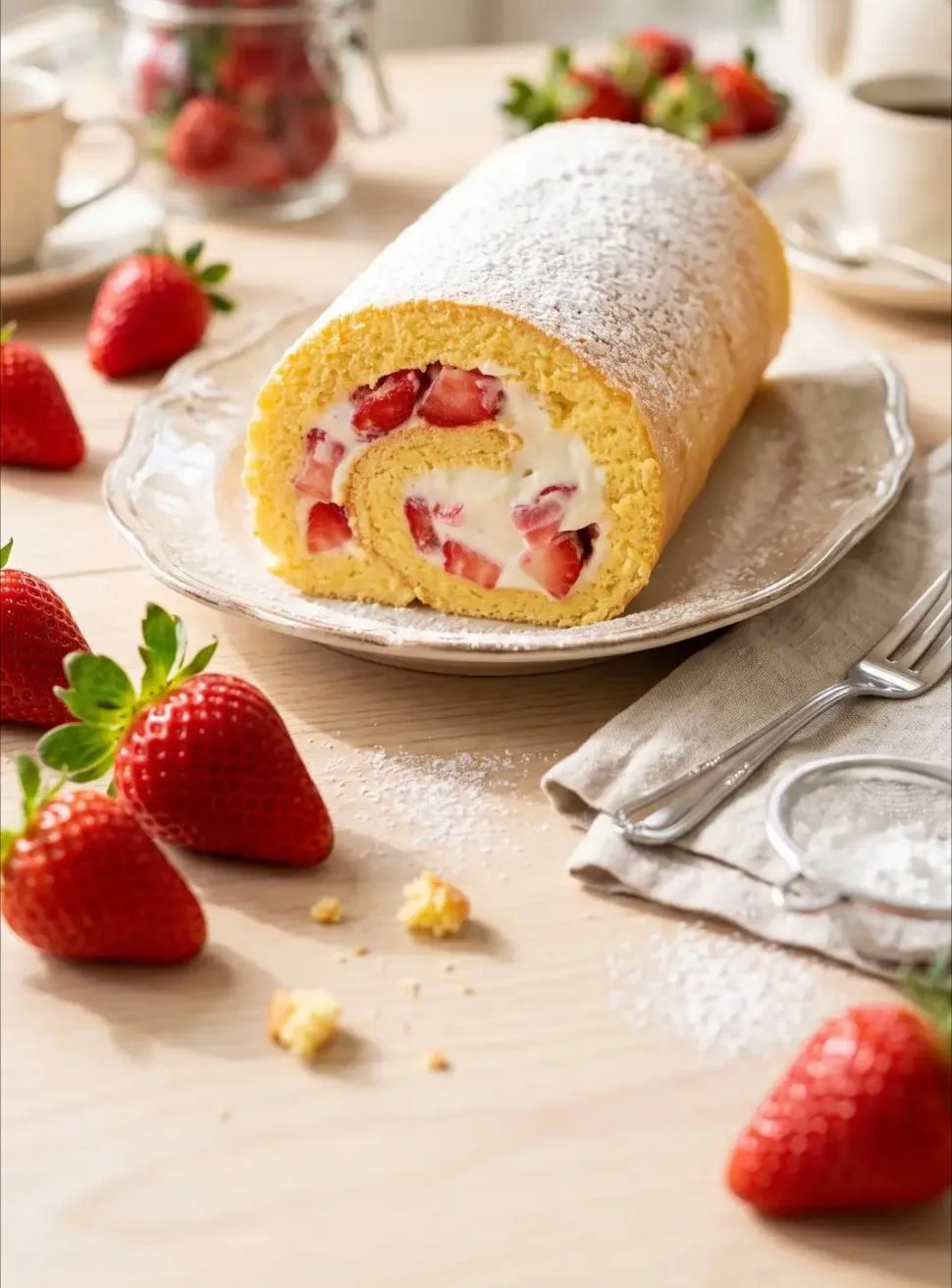 🍰 Бисквитный рулет с клубничной начинкой